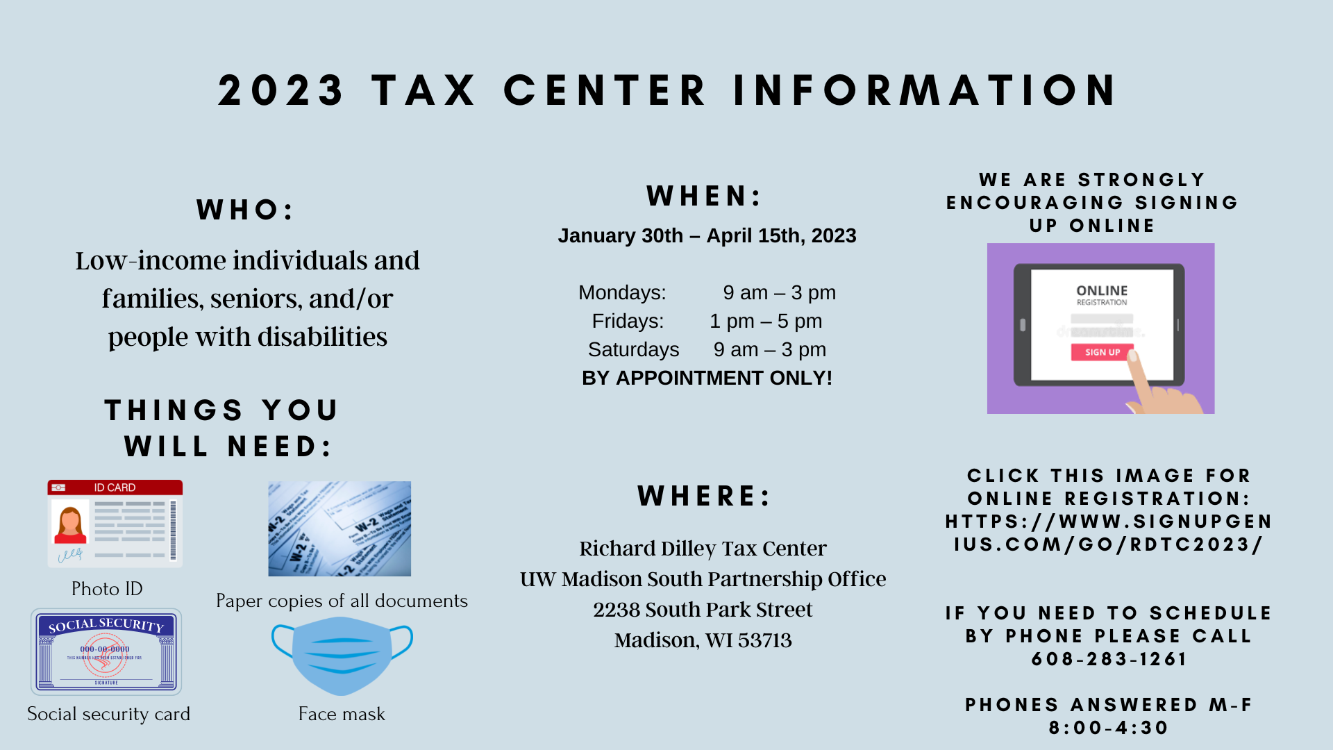Information needed for the tax center
