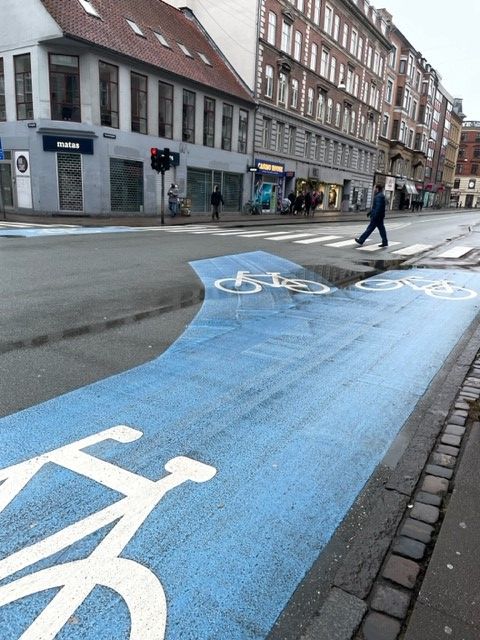 A well-marked (yet rare) bicycle left turn lane in Copenhagen