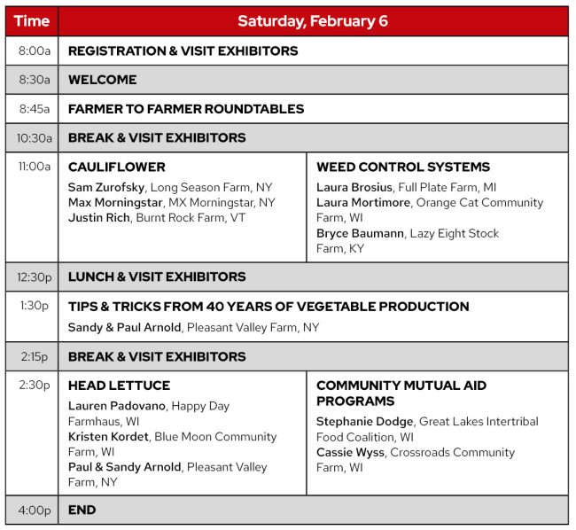 organic vegetable production conference schedule for saturday february 6 program